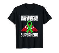 Ruban Vert Guerrier Super-héros du Syndrome de la moelle épinière attachée T-Shirt Graphique avec Valeur, Homme, Noir, XL