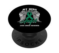 Ruban Vert Mois Cancer du Foie Héros de l'attention Mon Ange PopSockets PopGrip Adhésif