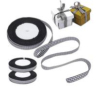 Ruban vichy noir, 3 rouleaux de ruban fin, ruban artisanal à carreaux de buffle, ruban à carreaux classique pour emballage cadeau, 1 cm de largeur, 25 mètres/rouleau