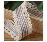 Rubans à rayures en dentelle de 35 mm, rubans faits la main, nœuds for cheveux, accessoires couture, matériaux fabrication, 10 mètres(Grey)