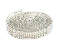 Rubans adhésifs strass CHEOTIME, 4 rangées de strass argentés, rouleau de ruban adhésif strass cristal diamant, rubans brillants et scintillants pour la décoration de tissus et de (Couleur AB)