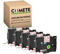 Rubans compatibles - COMETE CONSOMMABLE - TZe-132 - Rouge sur Transparent - 12mm x 8m - 5 rubans