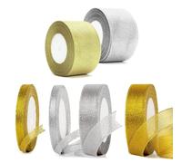 Rubans Décoratifs 6 Rouleaux x 25 Verges Rubans de Noël Ruban en Organza Or Argent Ruban pour Emballage Cadeau Décorations de Noël(1 cm,2 cm,4 cm)