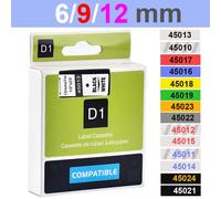 Rubans d'étiquettes multicolores D1, 6/9/12/19/24mm, compatibles avec Dymo D1, 45013 40913 43613 45018 40918 40914 pour Dymo LM160 LM280 black on white
