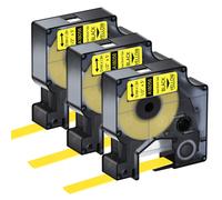 Rubans D'étiquettes Thermorétractables Pour Dymo,Tube,Compatible,18055,18051,18053,18054,18056,18057,4200,5000,5200,12mm,3pk - Type Black On Yellow-19mm