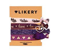 Rubans en caoutchouc ou bracelets ultra doux | Imprimé avec des plumes, love, cœur | couleurs ultra brillantes | tissus aux reflets soyeux, bandes brillantes et pailletées | avec pendentifs
