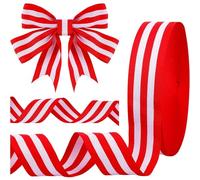 Rubans Gros-Grain de Noël, 50 Yard × 20 MM Rouge Blanc Rayé, Ruban de Satin de Polyester en Tissu Large pour L'artisanat, Emballage Cadeau et Décoration