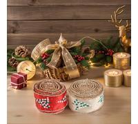 Rubans imprimés de Noël avec renfort métallique pour couronnes, décorations de vacances et emballages créatifs tout au long de la saison des fêtes (kaki)