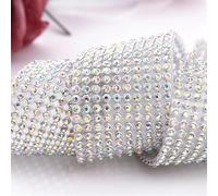 Rubans satinés strass diamant, rouleau cristal, Ruban de garniture en strass verre Hotfix multicolore 2-15 rangées 1,2 mètre(Sliver Crystal AB,3rowsx1.2meter-0.9cm)