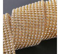 Rubans satinés strass diamant, rouleau cristal, Ruban de garniture en strass verre Hotfix multicolore 2-15 rangées 1,2 mètre(Gold Crystal,3rowsx1.2meter-0.9cm)