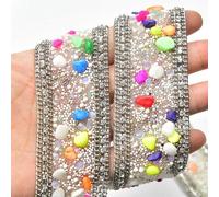 Rubans satinés strass diamant, rouleau cristal, Ruban Strass Autocollant Et Thermocollant 3,5 cm x 1 m Multicolore(Style 9,SELF ADHESIVE-1 METER)