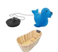Rubber Bath Plug and Chain - Rubber 5x5x8cm | Cartoon Animal Bath Tub Stopper, Universal Drain Plug with Chain | Duck Giraffe Whale Starfish Sink Stopper for Bathroom Use