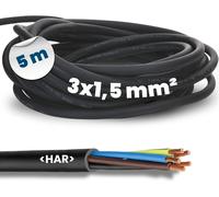 rubber cable H07RN-F 5 m 3x1.5 mm² with protective conductor for outdoor use,black electrical cable,flexible construction cable,UV and oil resistant,cable