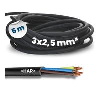 rubber cable H07RN-F 5 m 3x2.5 mm² with protective conductor for outdoor use,black,flexible construction cable,UV- and oil-resistant,connection cable