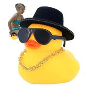 Rubber Duck for Car Dashboard - Funny Car Duck Ornament with Sunglasses, Swim Ring, Hat & Necklace | Adorable Auto Interior Decoration for Vehicles, Road Adventures, Travel Lovers, Cute Dashboard