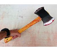 Rubber Johnnies , Hache courte à double tête sanglante - Taille complète - Accessoire de déguisement - Realsitic - Halloween - Accessoire de cinéma