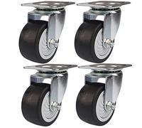 Rubber Swivel Casters with Screws, 50mm, 4 Pack | Black 2 inch For Furniture, Sofa, Table, Desk, Bed, Office