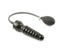 Rubberfashion Plug anal en latex gonflable - Mini plug anal à côtes gonflable avec pompe pour femmes et hommes 15 x 4 cm Noir sans noyau solide