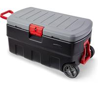 Rubbermaid ActionPacker Bac de rangement à roulettes verrouillable de 100 litres avec couvercle, récipient industriel hydrofuge robuste avec roues durables intégrées, excellent organisateur d'outils,
