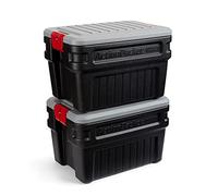 Rubbermaid ActionPacker Lot de 2 bacs de rangement verrouillables industriels et robustes avec couvercles, noir, mica, rouge