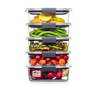 Rubbermaid Brilliance Lot de 10 boîtes de conservation alimentaire avec couvercles pour le déjeuner, la préparation des repas et les restes, passent au lave-vaisselle, 3,2 tasses, transparent/gris