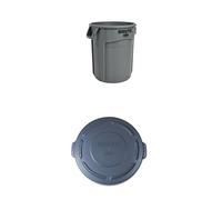 Rubbermaid Commercial Products Collecteur BRUTE Ventilé & Couvercle Rond Bundle | Poubelle Industrielle en Plastique avec Couvercle | 76 L, Gris