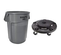 Rubbermaid Commercial Products Collecteur BRUTE Ventilé & Socle à Roues | Poubelle Industrielle Mobile en Plastique | 121 L, Gris & Noir
