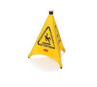 Rubbermaid Commercial Products FG9S0000YEL Cône de Sécurité Parapluie 50 cm avec Mention « Attention » Imprimée et Symbole de Sol Humide, Jaune