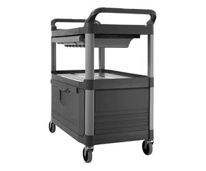 Rubbermaid Commercial Products FG409400GRAY Bac de manutention HDPE Commerciale Chariot de Service avec Portes verrouillables et tiroir Coulissant Gris