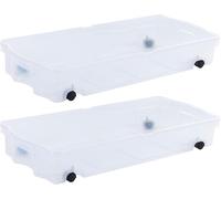 Rubbermaid Lot de 2 boîtes de rangement à profil bas de 70 places sous le lit avec deux plis à charnières et roulettes faciles à rouler
