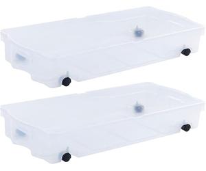 Rubbermaid Lot de 2 boîtes de rangement à profil bas de 70 places sous le lit avec deux plis à charnières et roulettes faciles à rouler