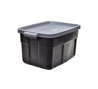 Rubbermaid Roughneck️ 31 Gallon Storage Totes, Pack of 3, Durable Stackable Storage Containers with Lids, Nestable Plastic Storage Bins for Bulky Items, Seasonal Décor, Garage Storage, Black and Grey