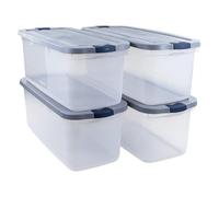 Rubbermaid Roughneck Lot de 4 boîtes de rangement transparentes avec couvercles gris verrouillables, base visible, robustes et empilables, idéales pour le rangement et l'organisation