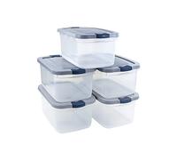 Rubbermaid Roughneck Lot de 5 boîtes de rangement transparentes avec couvercles gris verrouillables, base visible, robustes et empilables, idéales pour le rangement et l'organisation