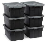 Rubbermaid Roughneck Lot de 6 bacs de rangement empilables durables avec couvercles, bacs de rangement emboîtables en plastique pour accessoires, fournitures de bureau, rangement d'outils, noir et