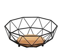 Rubberneck Corbeille à Fruits en Métal Noir avec Fond en Bois - Coupe à Fruits Moderne Pour Votre Cuisine ou Votre Salon