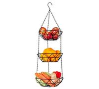 Rubberneck Ensemble de Corbeilles à Fruits Suspendues - Rangement sur 3 Niveaux en Métal Noir pour Plus d'Espace sur Votre Plan de Travail