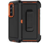 RubCase Coque intégrale pour Samsung Galaxy S23 avec 2 films protecteurs d'écran, double couche avec clip ceinture et béquille, coque intégrale résistante aux chocs (noir/orange)