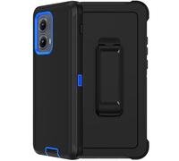 RubCase Coque pour Motorola Moto Edge 2024 avec clip ceinture, 2 films protecteurs d'écran, coque de protection intégrale de qualité militaire résistante aux chocs pour Moto Edge 5G 2024 (noir/bleu)