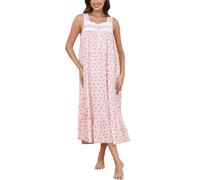 Rubehoow Chemise de nuit longue en coton sans manches avec poches pour femme, Fleurs sans manches sur rose, S