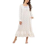 Rubehoow Chemise de nuit pour femme de style victorien - Nuisette vintage à manches longues - Pyjama en coton doux - Robe de nuit décontractée - Tailles S-3XL, XXL