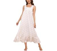 Rubehoow Chemise de nuit pour femme sans manches en coton - Robe de maison longue avec boutons - Chemise de nuit douce avec poches, XXL