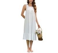 Rubehoow Chemise de nuit sans manches pour femme - Robe de nuit longue en coton boutonné - Vêtement de nuit doux pour femme avec poches, XXL
