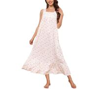 Rubehoow Chemise de nuit sans manches pour femme - Robe de nuit longue en coton boutonné - Vêtement de nuit doux pour femme avec poches, S