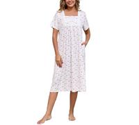 Rubehoow Chemise de nuit victorienne à manches courtes pour femme, robe pyjama vintage en coton doux avec poches, vintage, L