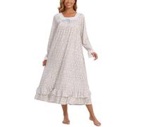 Rubehoow Chemise de nuit victorienne vintage à manches longues pour femme, robe pyjama en coton doux, vêtements de nuit S-3XL, Motif floral violet., XXL