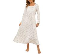 Rubehoow Chemise de nuit vintage à manches longues boutonnée sur le devant en coton doux de style victorien avec poches, Rose vintage, XL