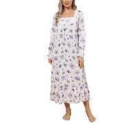 Rubehoow Chemise de nuit vintage à manches longues boutonnée sur le devant en coton doux style victorien avec poches pour femme, XXL