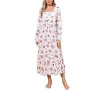 Rubehoow Chemise de nuit vintage à manches longues boutonnée sur le devant en coton doux style victorien avec poches pour femme, S