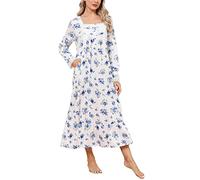 Rubehoow Chemise de nuit vintage à manches longues boutonnée sur le devant en coton doux style victorien avec poches pour femme, M